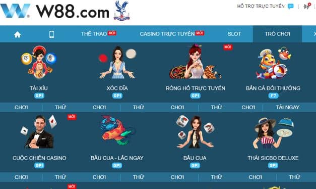 truy cập vào mục trò chơi của w88