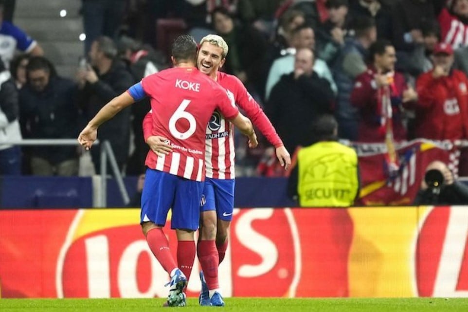 Champions League 2023/2024: Antoine Griezman và Koke ăn mừng trong trận Atletico Madrid vs Celtic vào ngày thi đấu thứ 4 bảng E 
