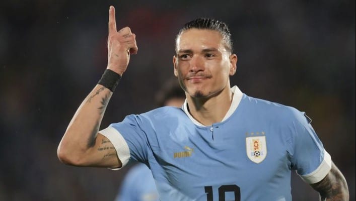 Darwin Nunez sau khi ghi bàn thắng vào lưới Bolivia ở vòng loại World Cup 2026 khu vực CONMEBOL