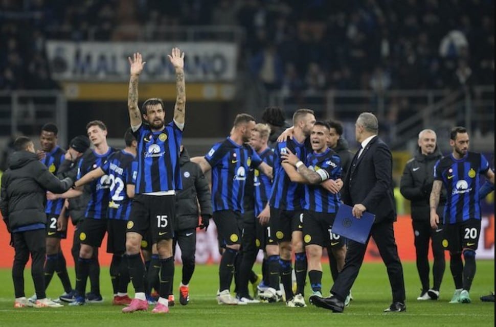 Các cầu thủ Inter Milan ăn mừng sau khi đánh bại Juventus ở Serie A 2023/2024, ngày 5/2/2024.