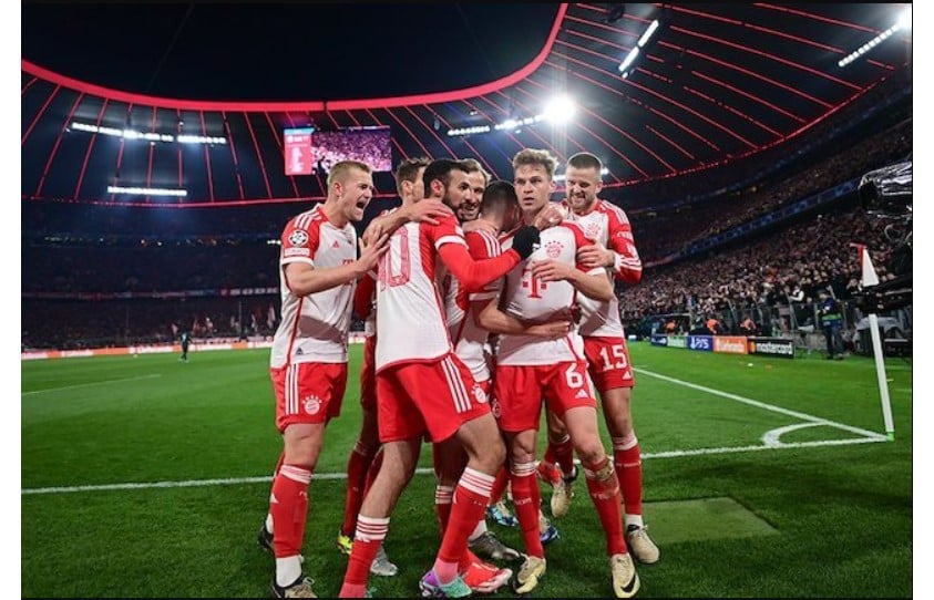 Khoảnh khắc ăn mừng bàn thắng của Joshua Kimmich trong trận Bayern Munich vs Arsenal, Champions League 2023/2024