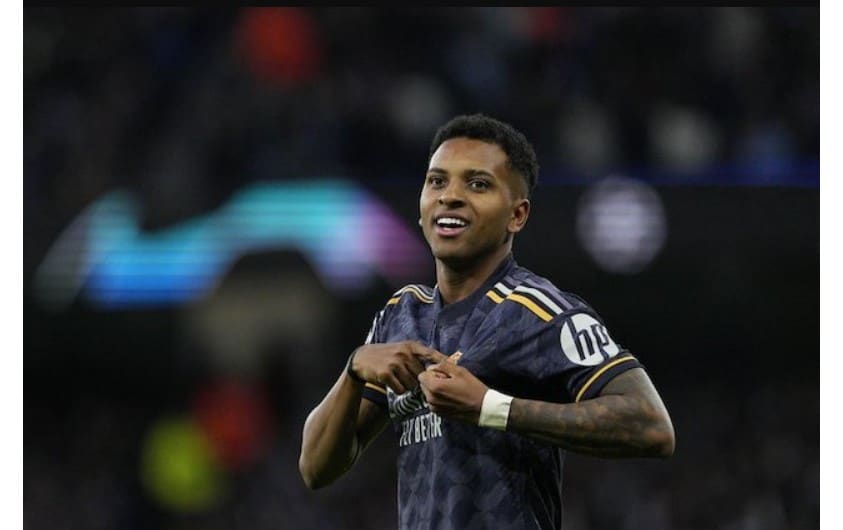 Rodrygo cho Real Madrid ở trận lượt về vòng 8 Champions League 2023/2024 với Man City